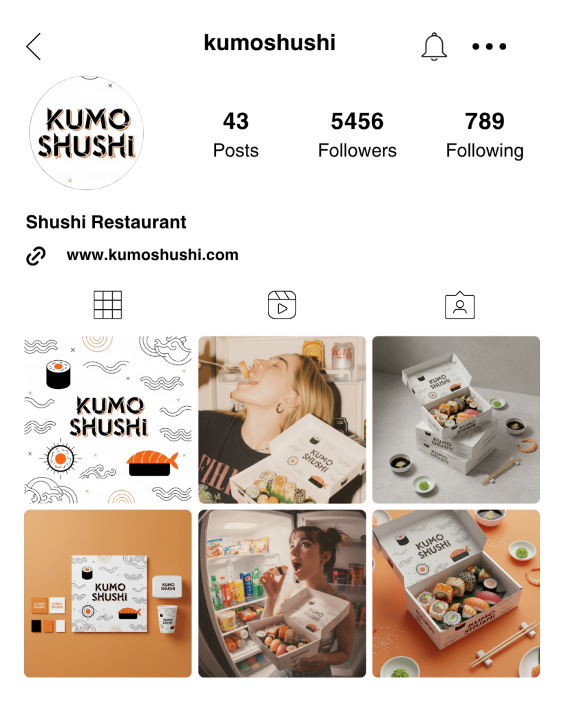 Sushi restaurant social media layout with consistent AI-generated visuals